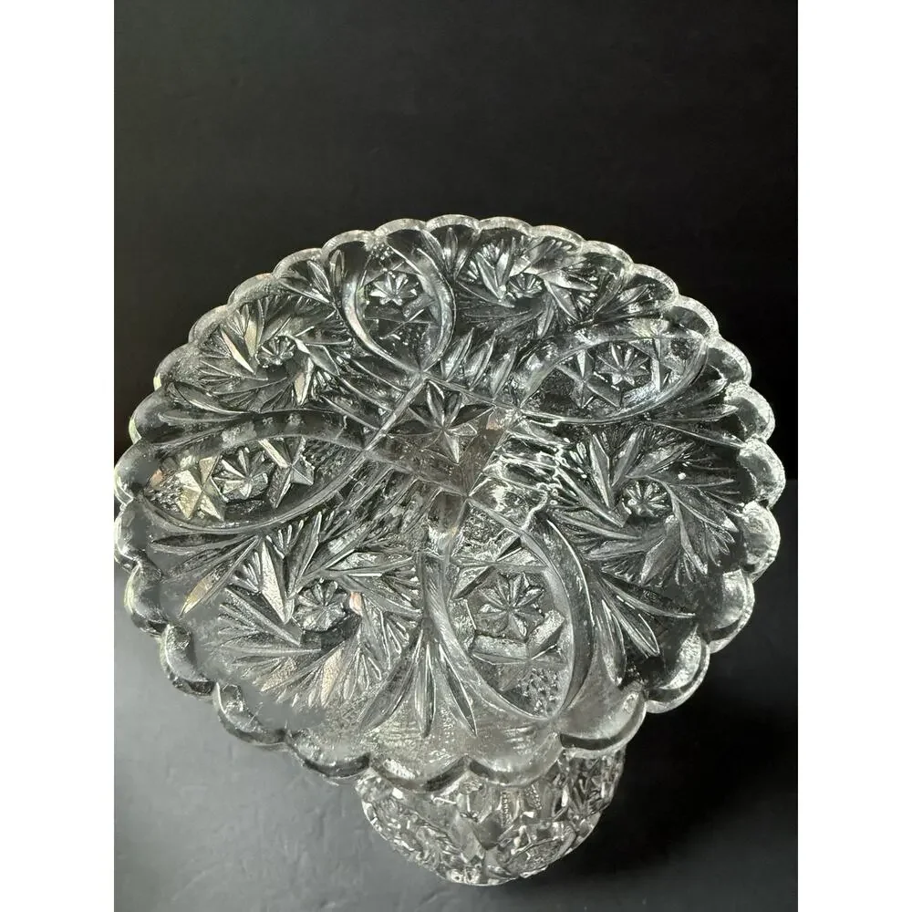 Vintsge EAPG Imperial Cut Glass Boquet Vase Hobstar Thunderbolt MCM Scalloped
